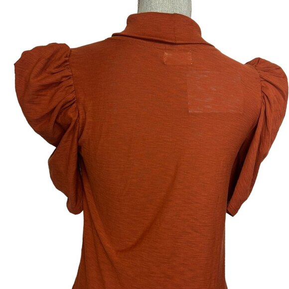 Nation LTD. Turtle Neck Puffed Mid Sleeve Women's Top Rust Orange - Size Small - Picture 3 of 8